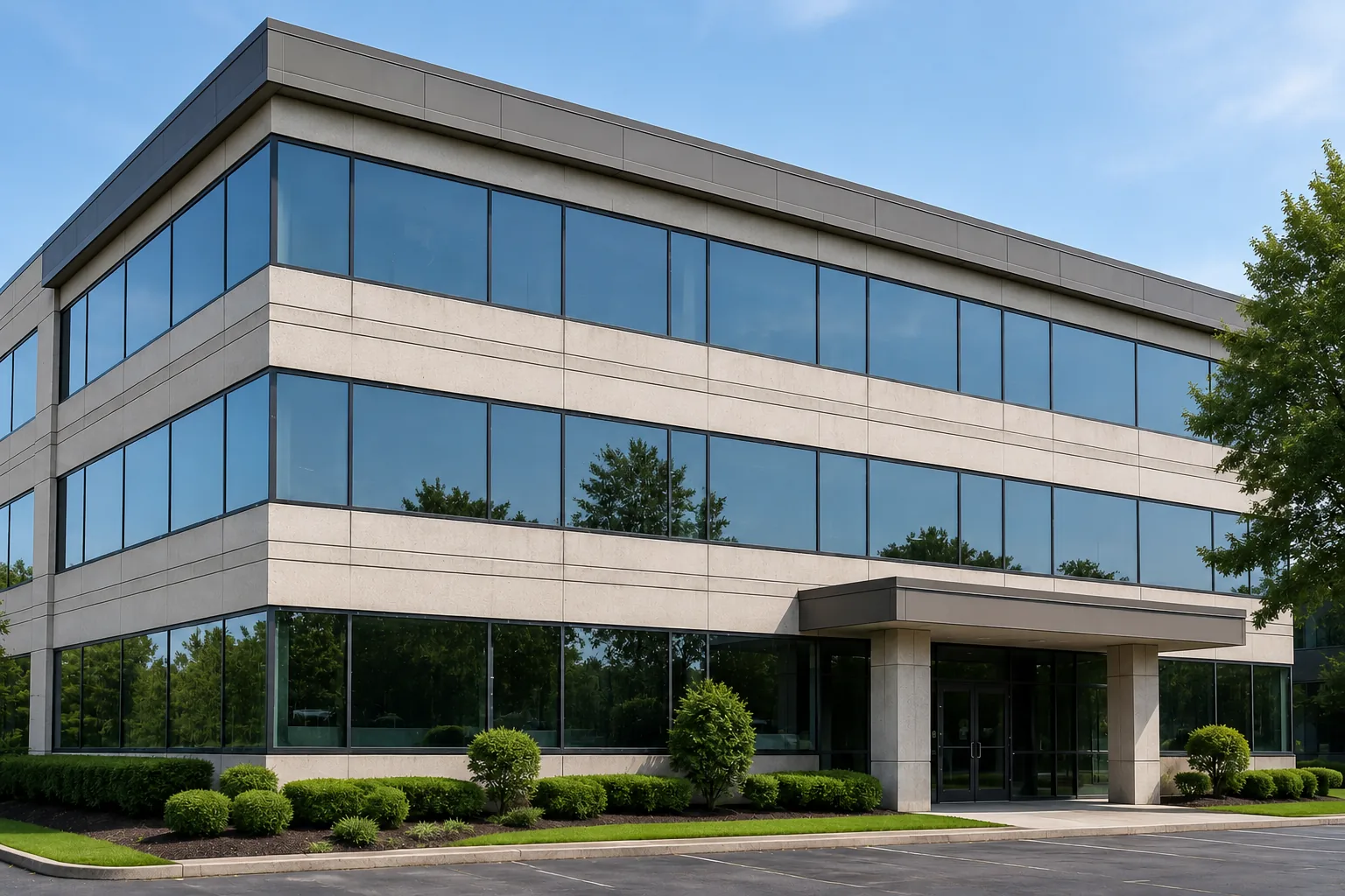 Commercial storefront glass after professional cleaning