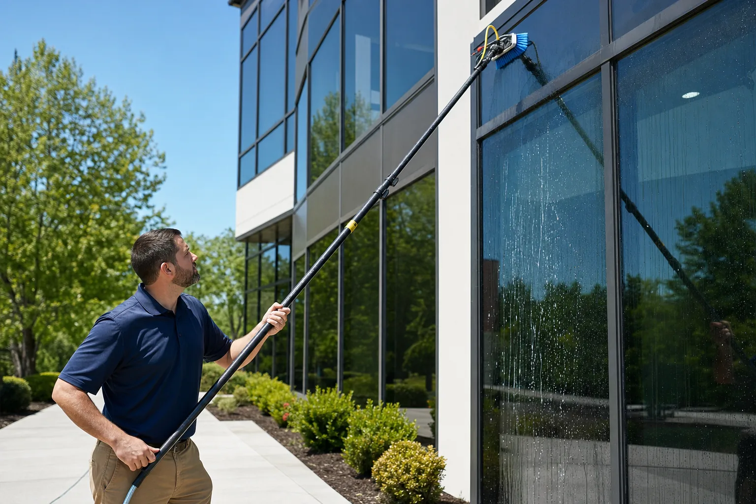 Clearly Windows technician working on commercial glass